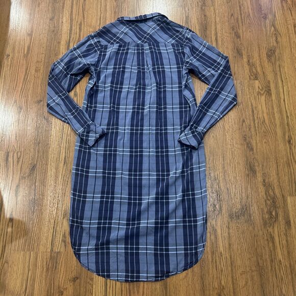 Harshman Shirt Dress Womens XS Blue Plaid Side Slits Popover 1/2 Button Down - Picture 7 of 7